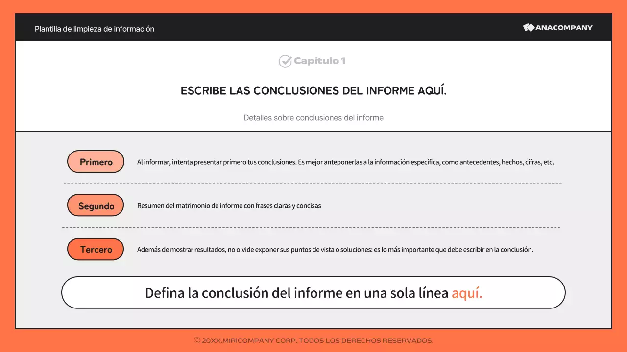 Un sencillo informe naranja y negro, rico en información