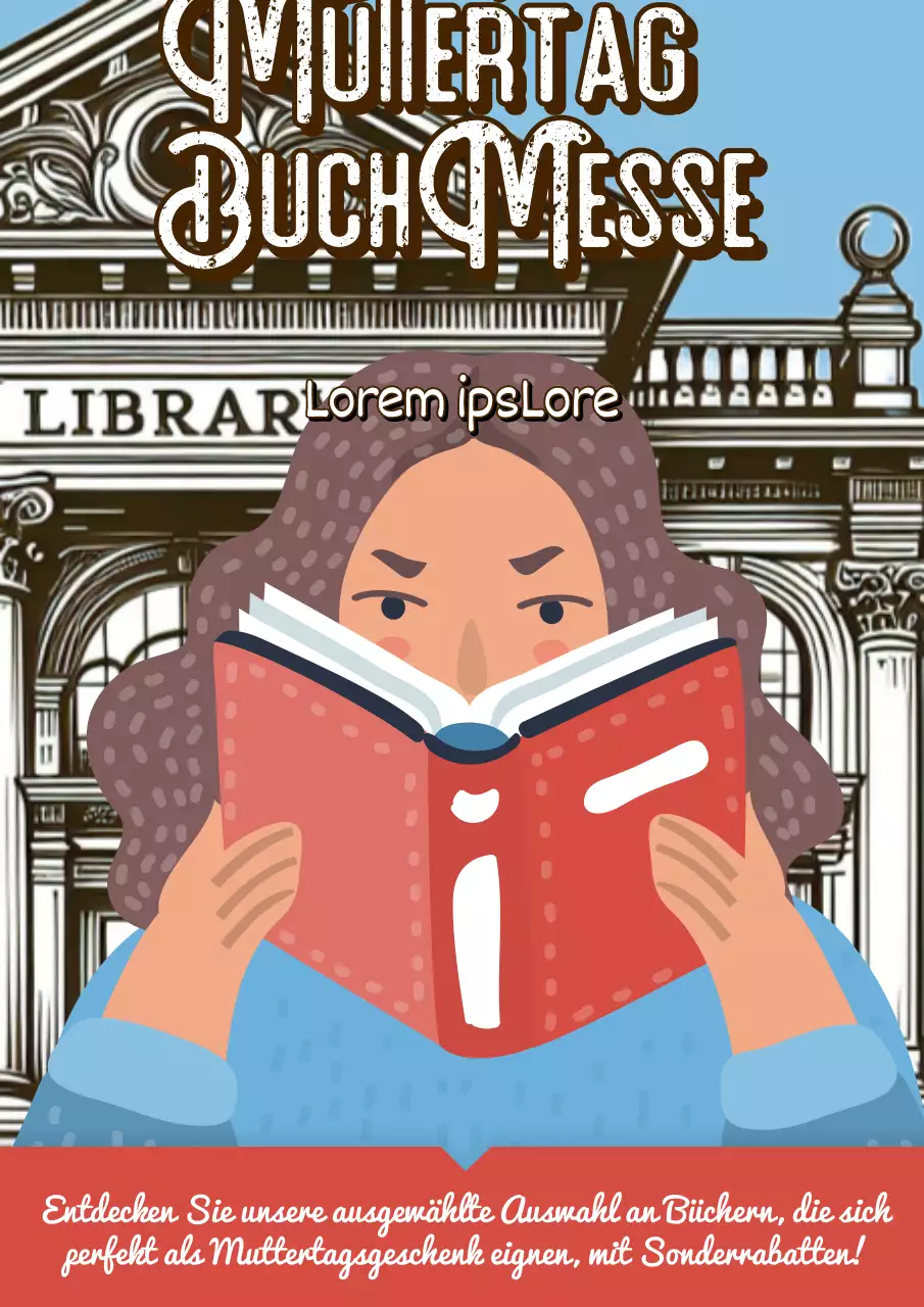 Himmelblauer und roter Kitsch-Muttertags-Buchmesse-Werbung