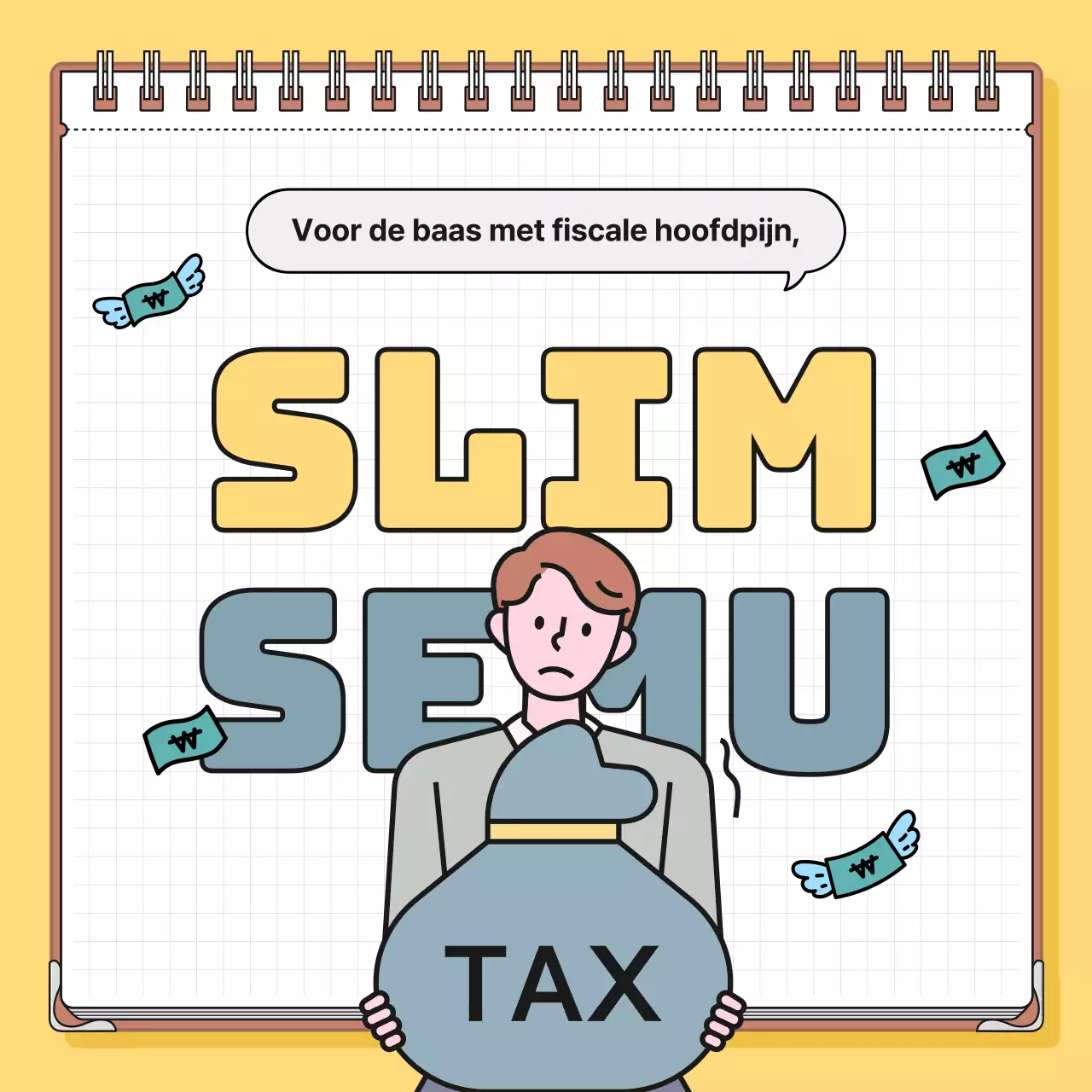 Minimalistische belastinginformatie in geel en blauw