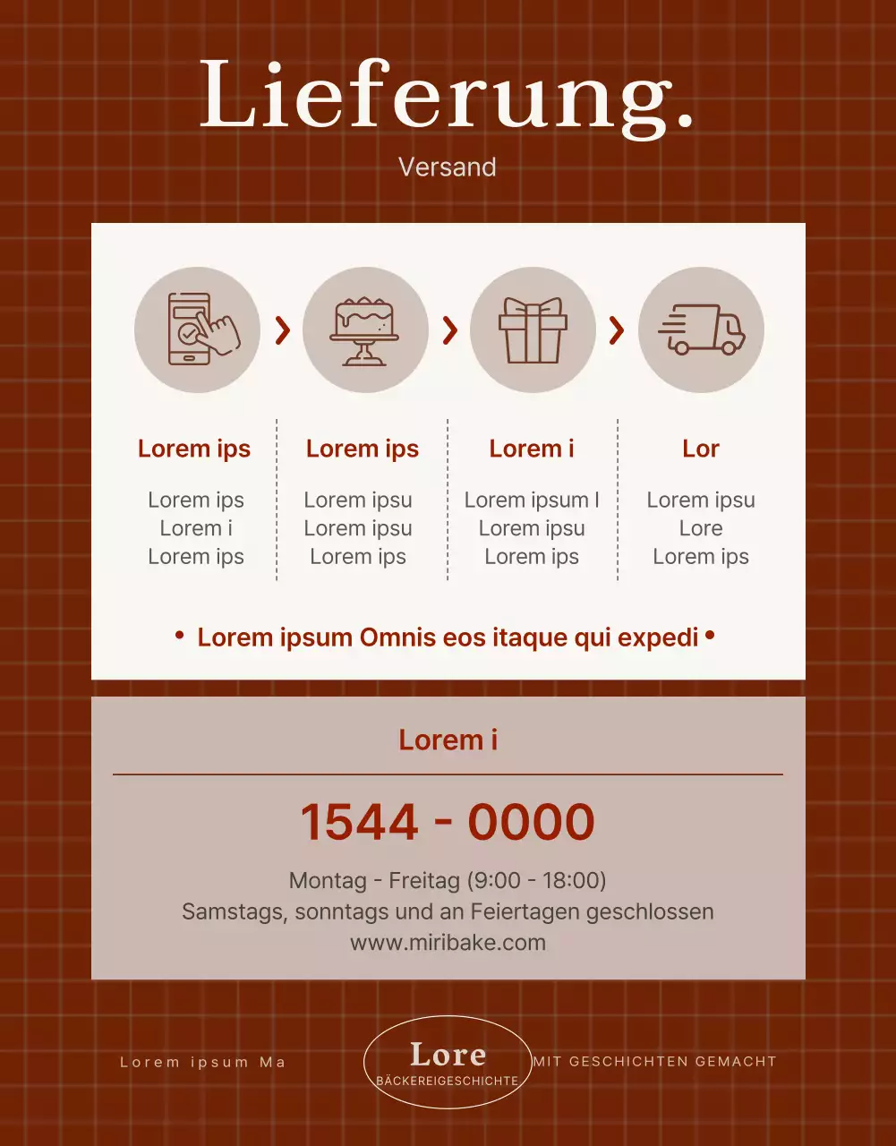 Werbung für eine süße Bäckerei in Rot und Rosa