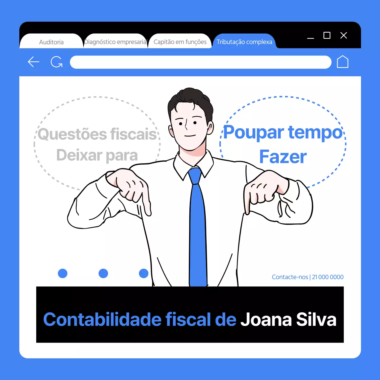 Um anúncio simples de contabilidade fiscal em azul e preto
