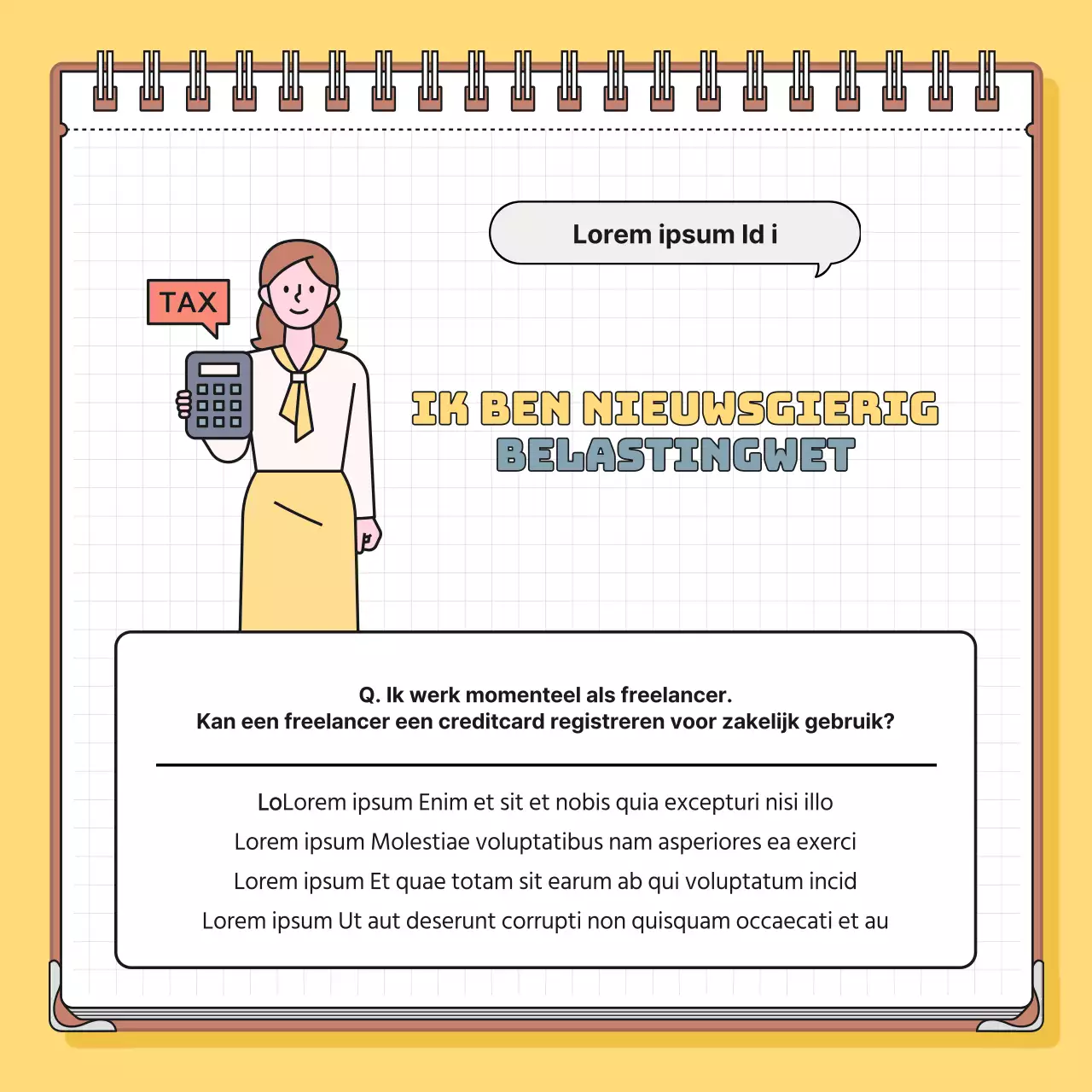 Minimalistische belastinginformatie in geel en blauw