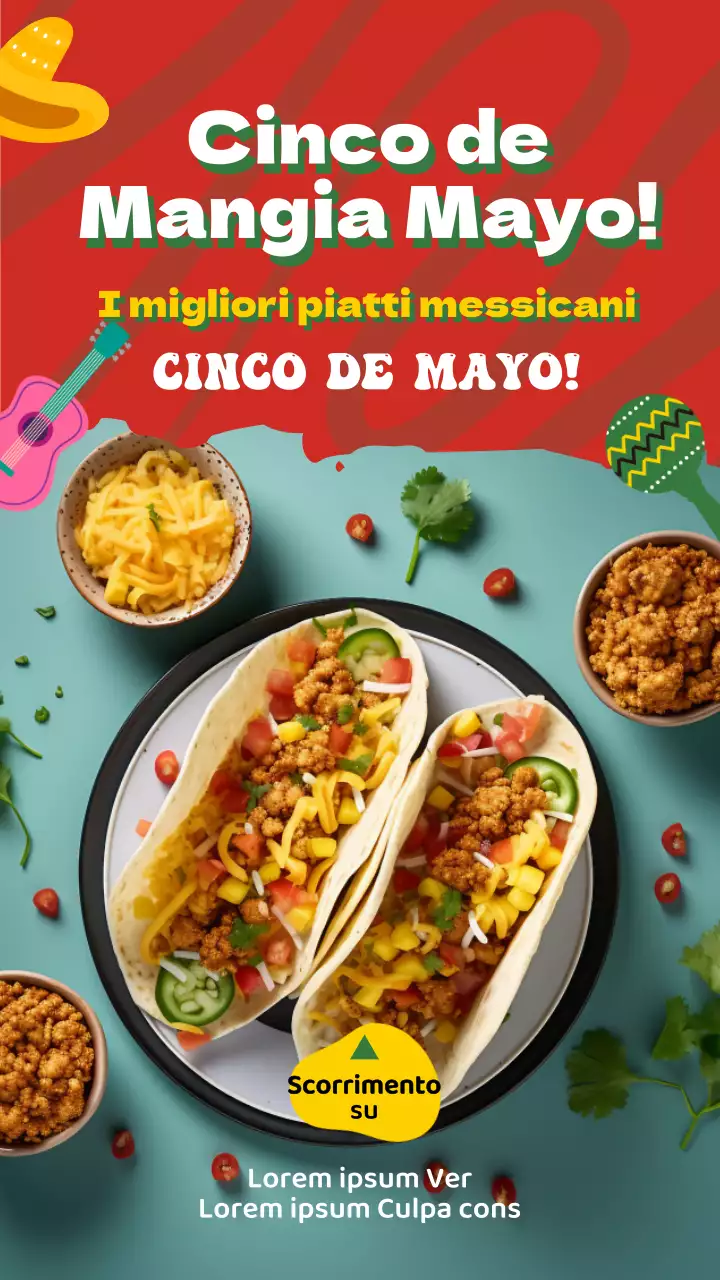 Pubblicità del Cinco de Mayo di tendenza rossa e blu