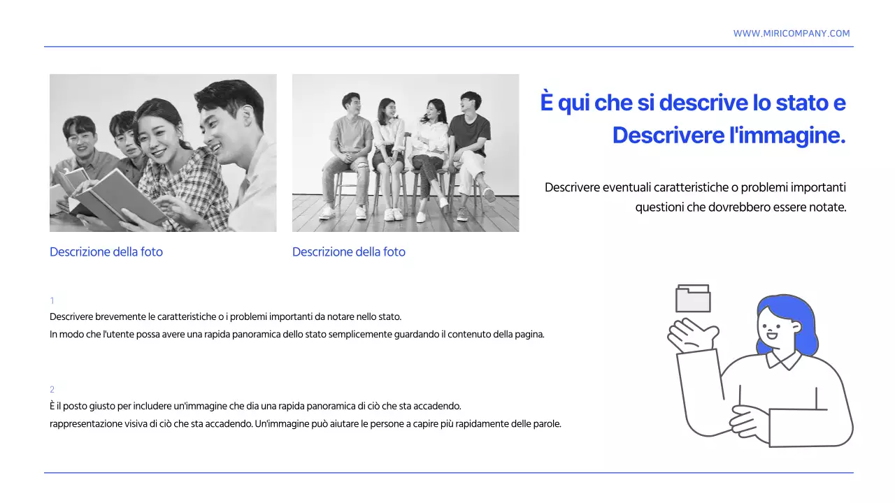 Un semplice modello di relazione sull'organizzazione delle informazioni in bianco e blu