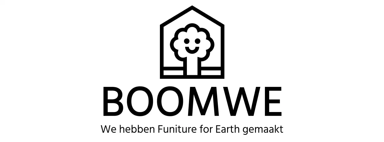 Ontwerp van een meubelbedrijf met merklogo met een boom in een huis