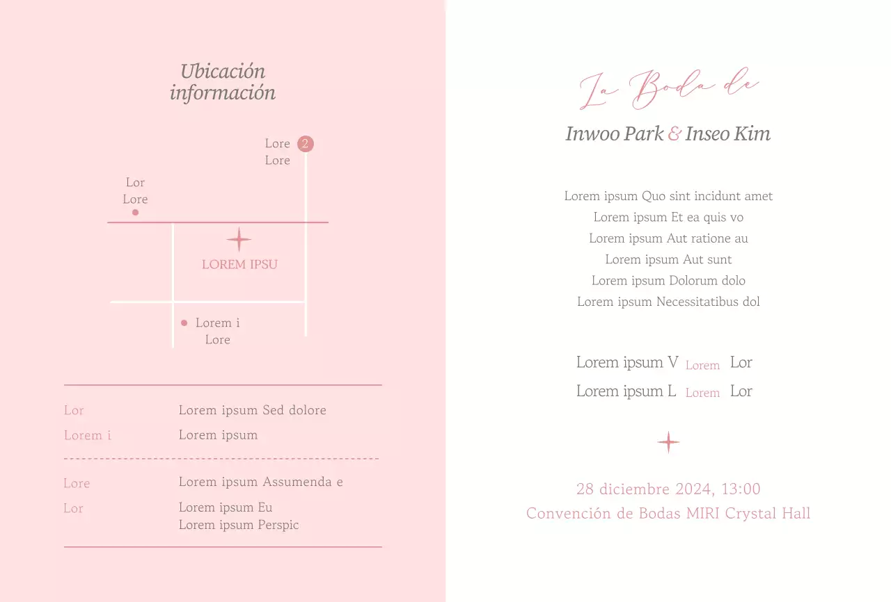 Elegante invitación con fuente cursiva rosa tono sobre tono