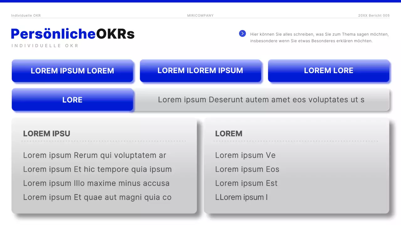 Moderner OKR-Bericht in Blau und Weiß