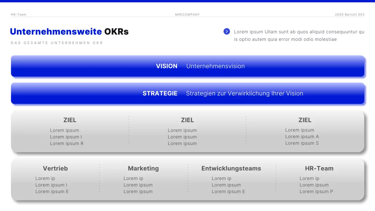 Moderner OKR-Bericht in Blau und Weiß