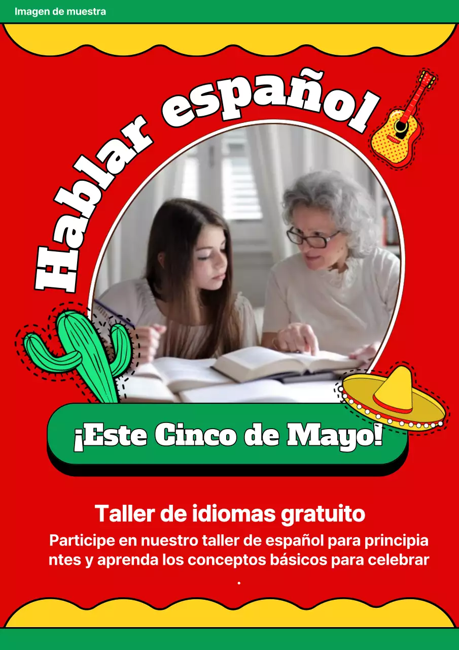 Kitsch rojo y amarillo Lección de español Publicidad