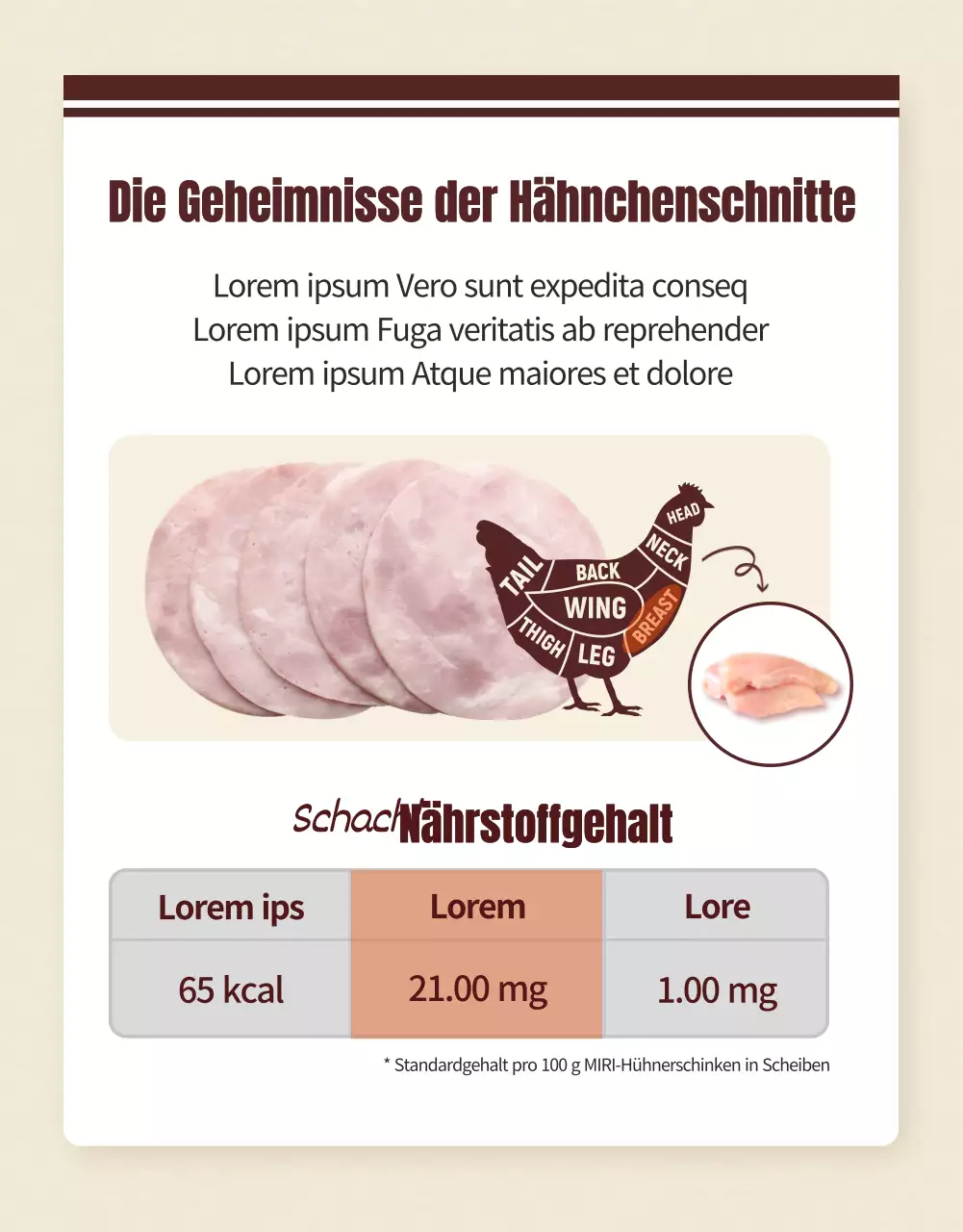 Förderung einer einfachen Ernährung Hühnerbrust in braun und beige