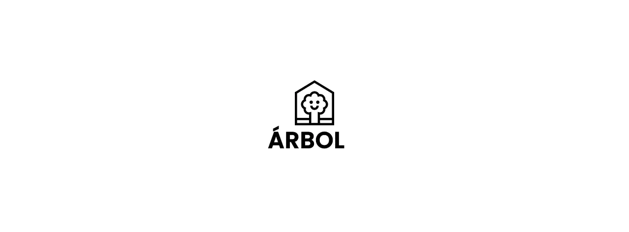 Diseño de empresa de muebles con logotipo de marca que muestra un árbol en una casa