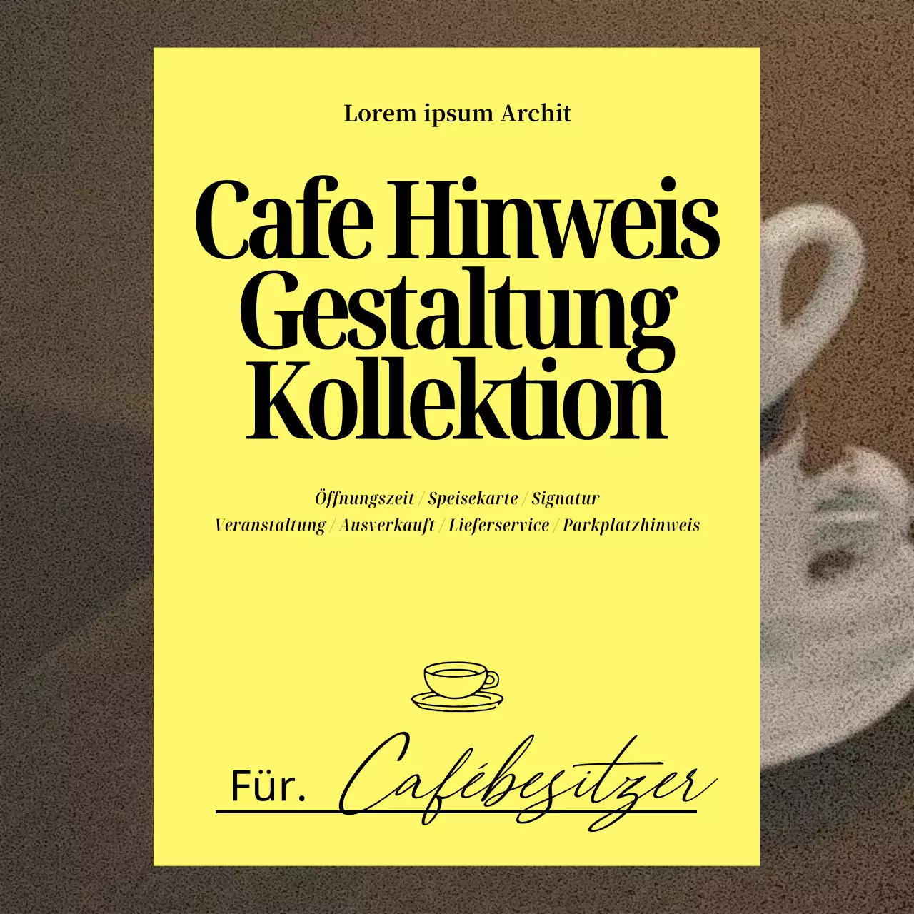 Designpost für einen trendigen Cafébesitzer in Gelb und Schwarz