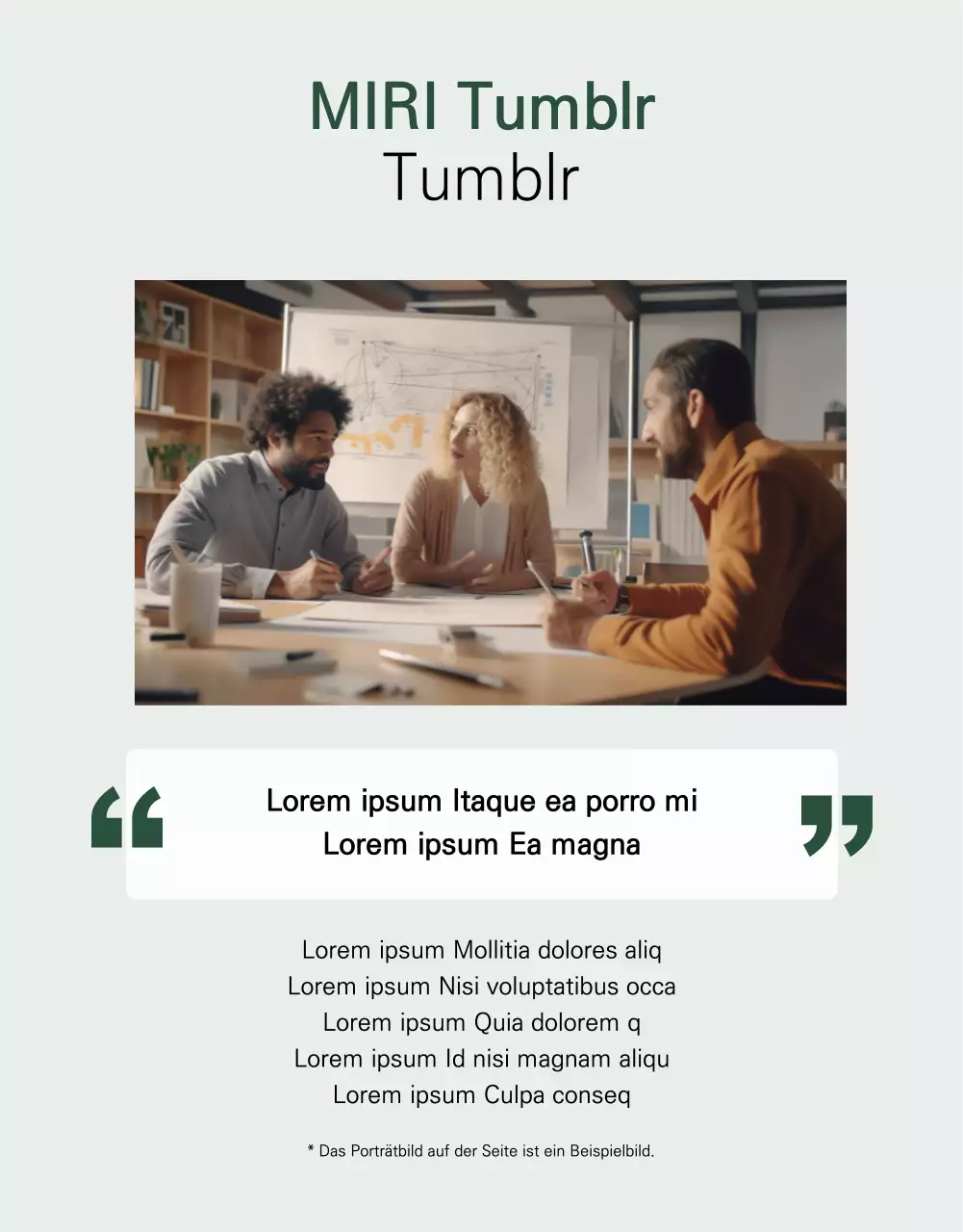 Eine minimalistische Tumblr-Neuankömmlingsanzeige in Weiß und Grün