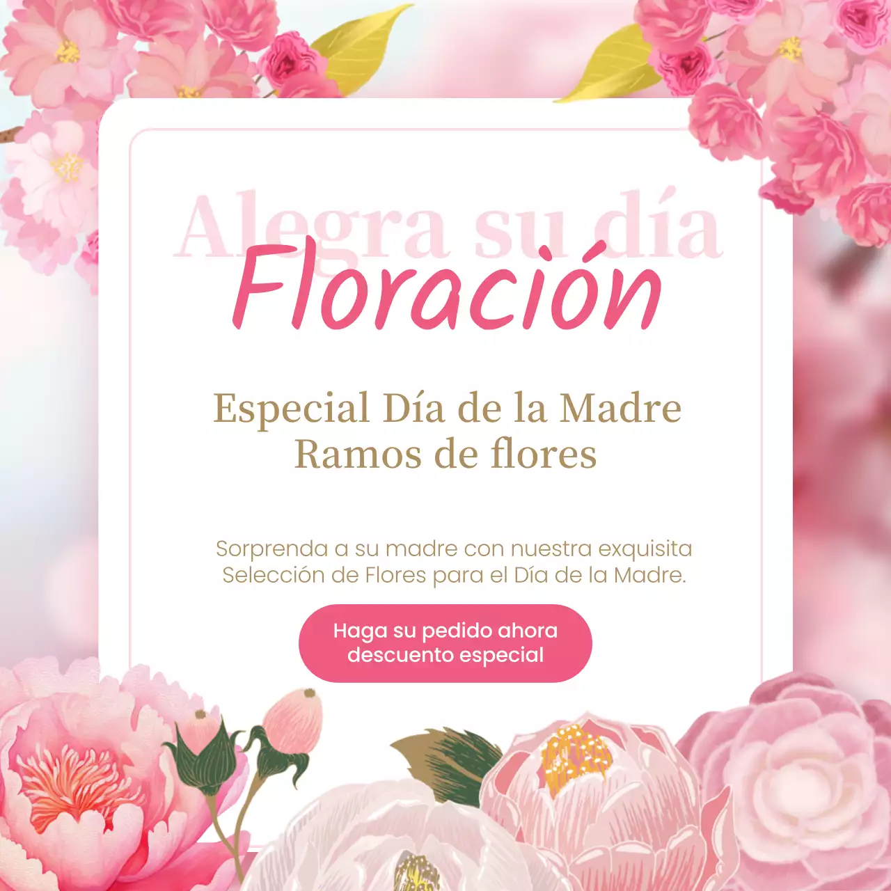 Anuncio Floristería Día de la Madre Rosa y Blanco Clásico