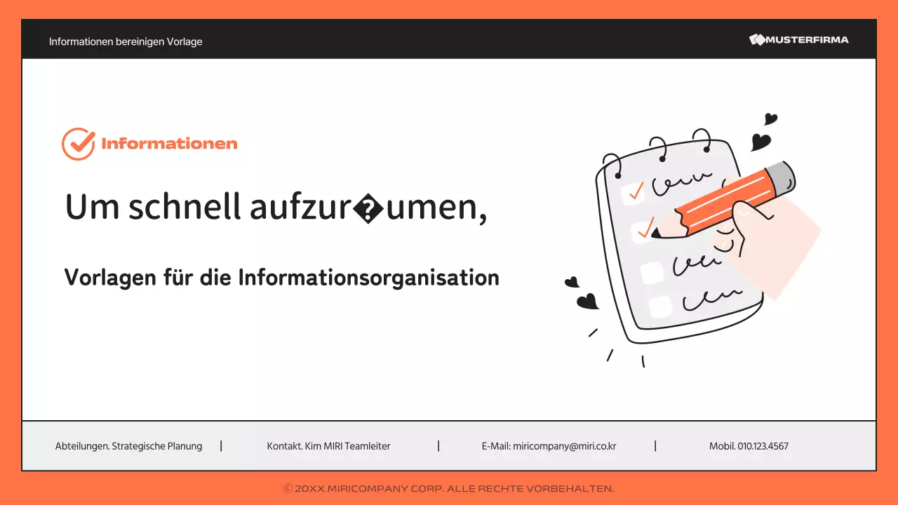 Ein einfacher, orange-schwarzer Bericht mit vielen Informationen