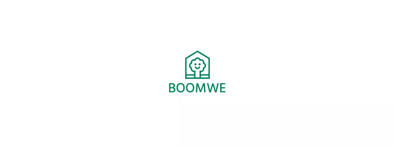 Ontwerp van een meubelbedrijf met merklogo met een boom in een huis