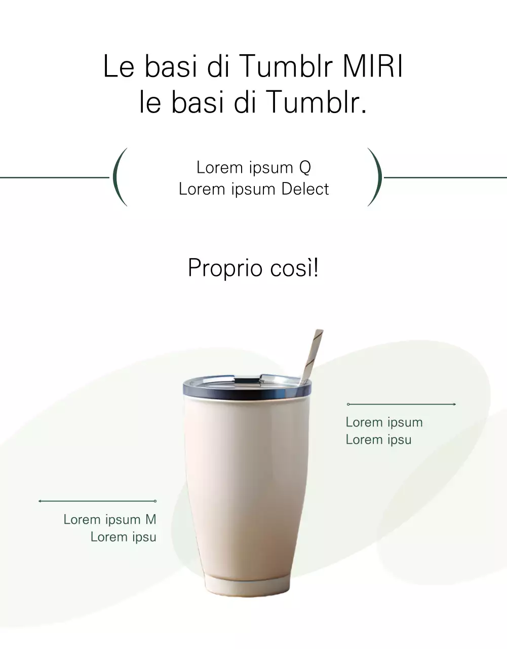 Una pubblicità minimalista dei nuovi arrivi di Tumblr in bianco e verde.