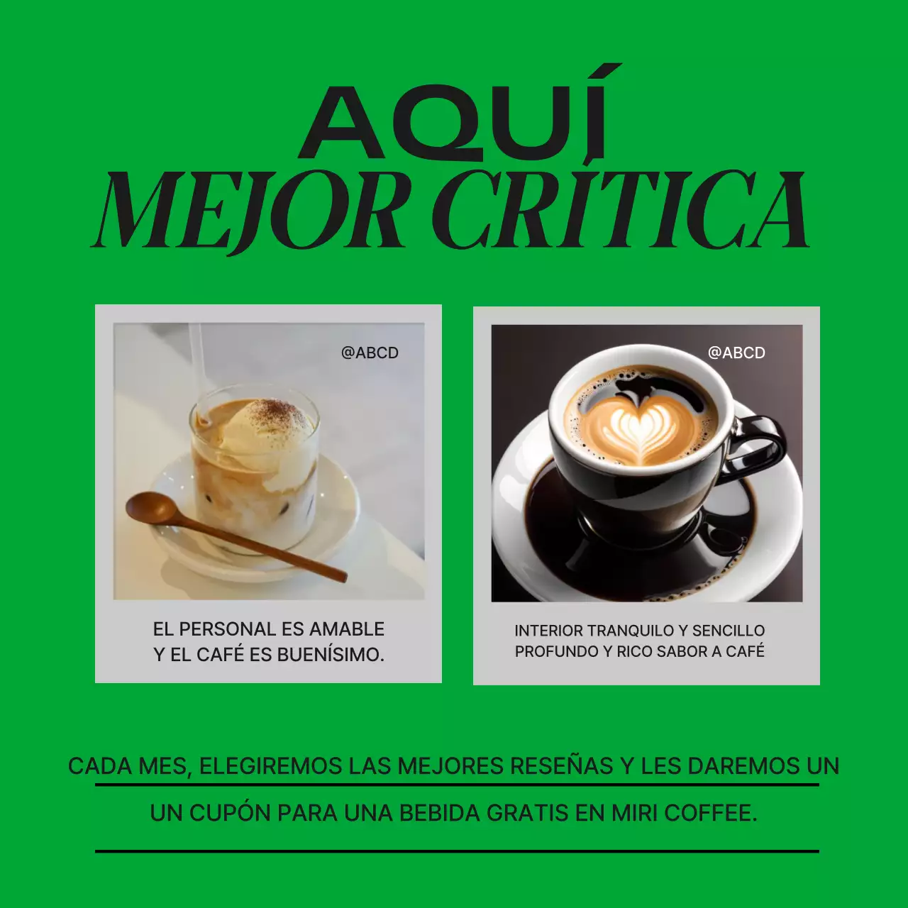 Promover un sencillo anuncio verde y naranja para un café