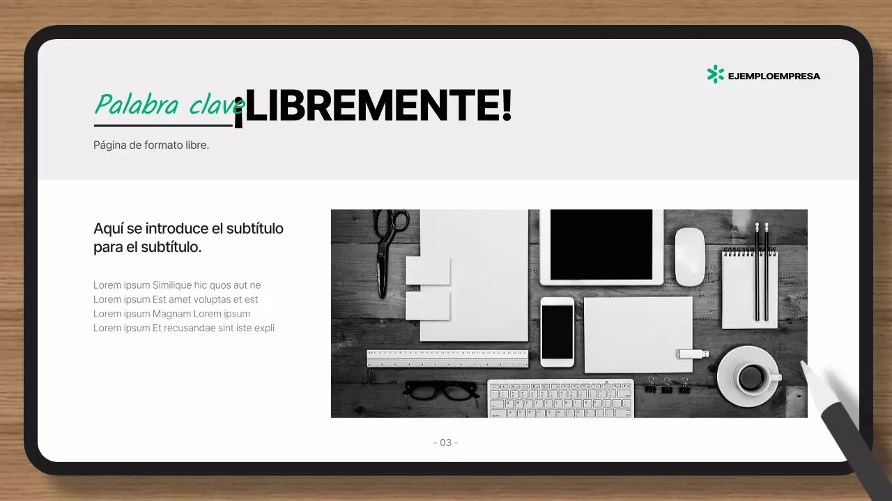 Presentación con fondo verde y gris sencillo y sólo elementos