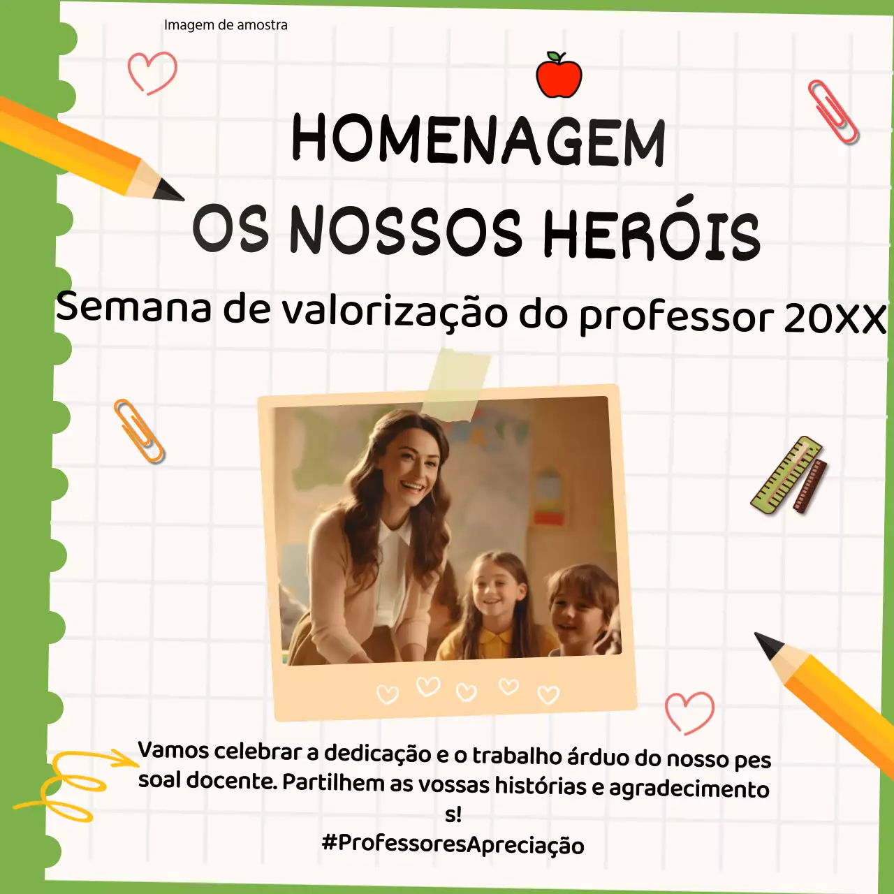 Publicidade verde e amarela para o evento do Dia do Professor