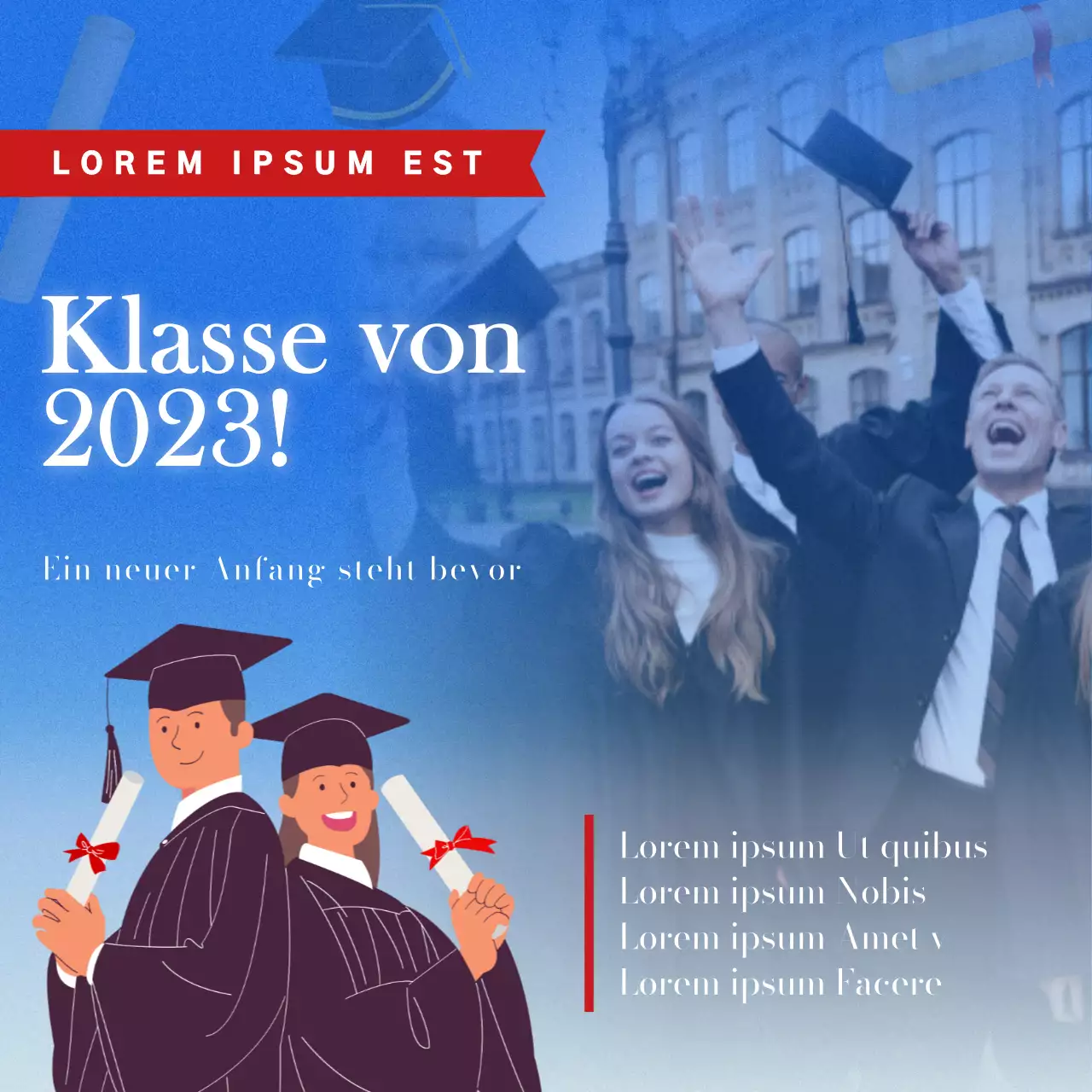 Blauer und roter Klassiker der Abschluss-Saison Anzeige