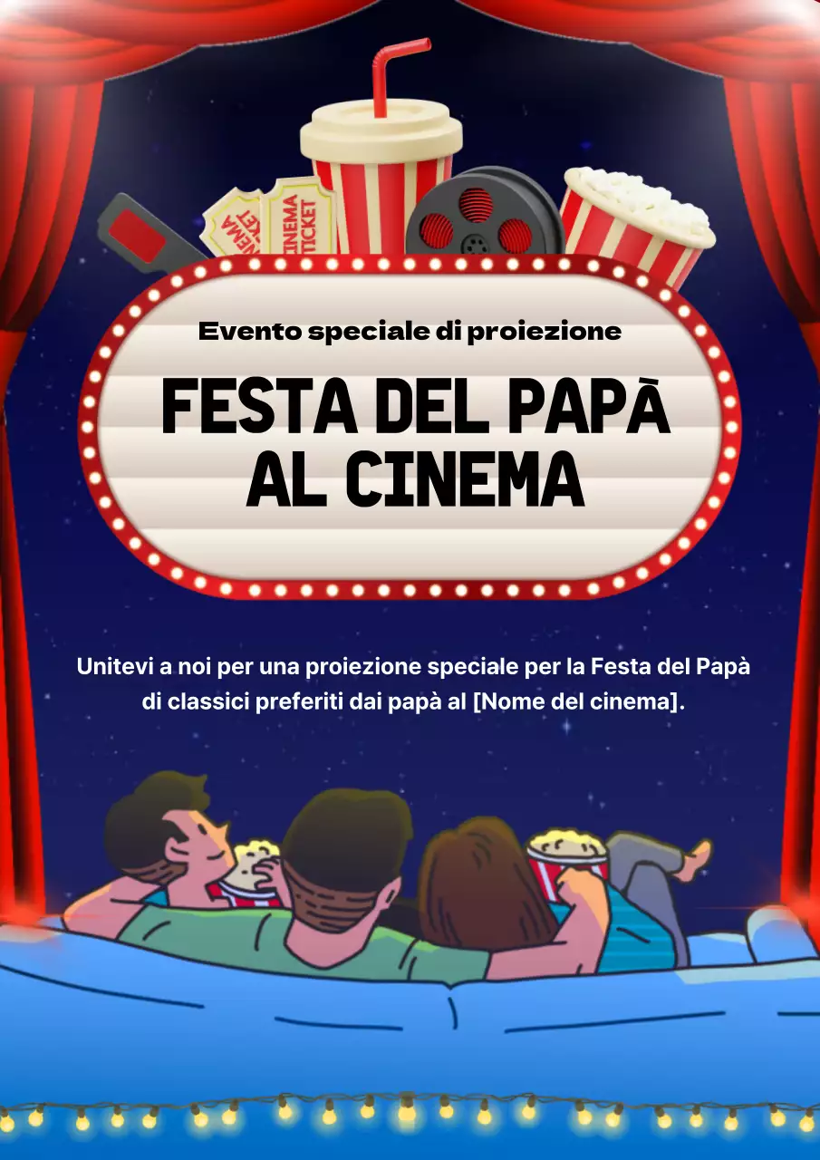 Pubblicità di un film retrò blu e rosso per la festa del papà