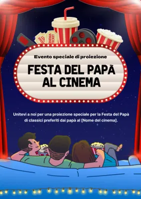 Pubblicità di un film retrò blu e rosso per la festa del papà
