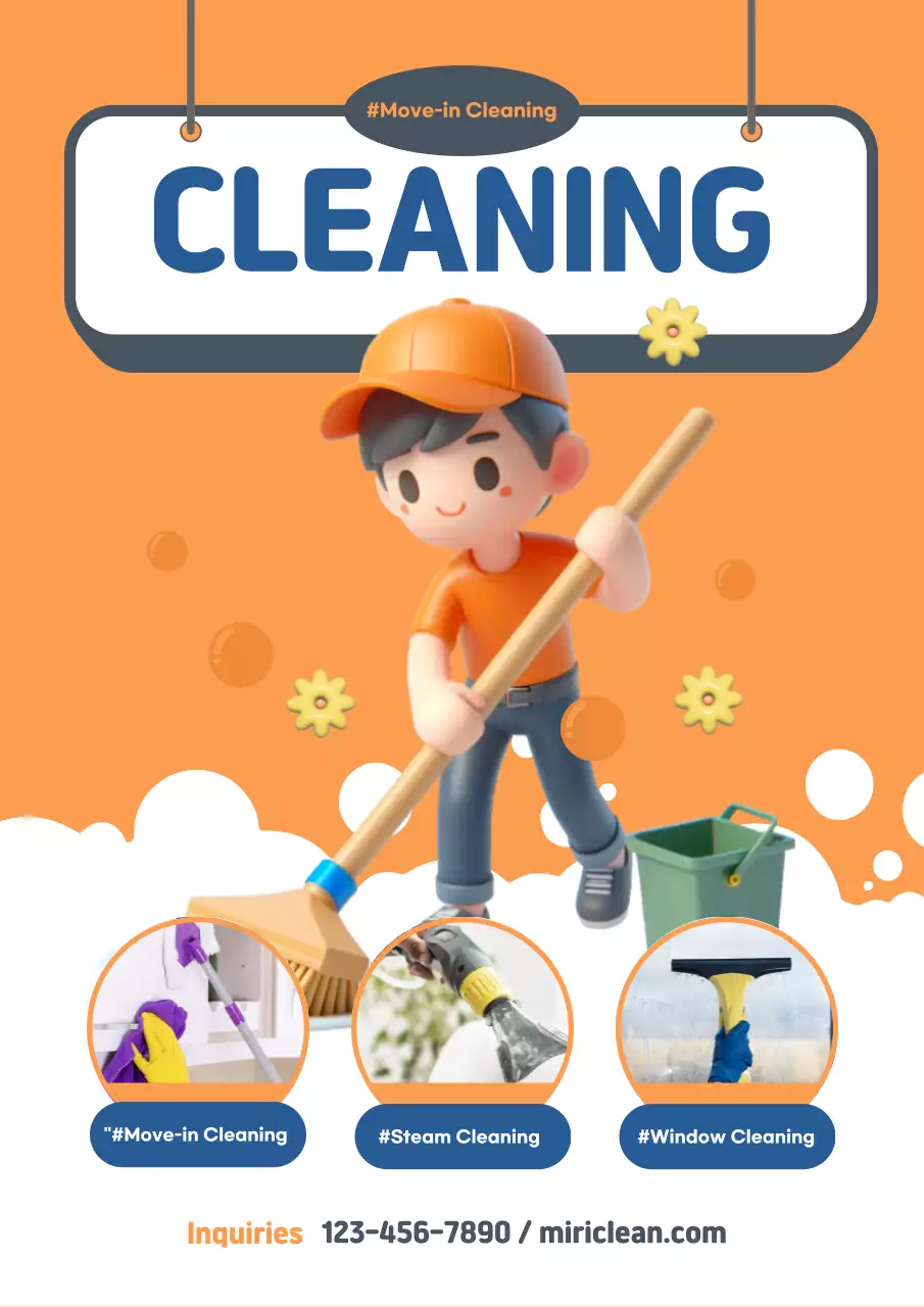 Orange Trendy Cleaning Promotion Poster