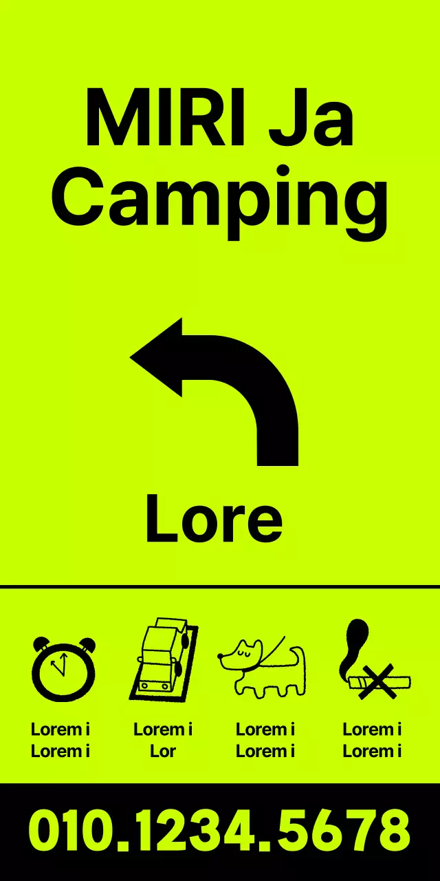 Campinglocaties in zwarte tekst op een fluorescerende achtergrond