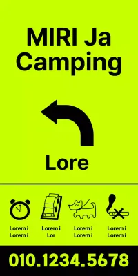 Campinglocaties in zwarte tekst op een fluorescerende achtergrond