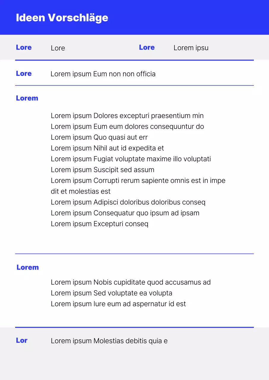 Ein einfacher Vorschlag für eine Planungsidee in Blau