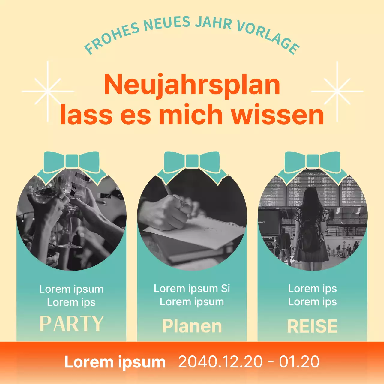 Werben Sie für eine orientalische Urlaubsvorlage in Orange und Minze