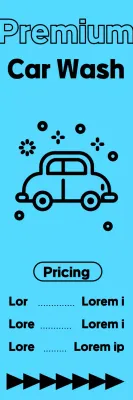 Car wash locations and prices in black text on a blue background