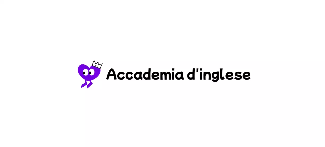 Accademia d'inglese con un simpatico concetto di personaggi dal cuore viola