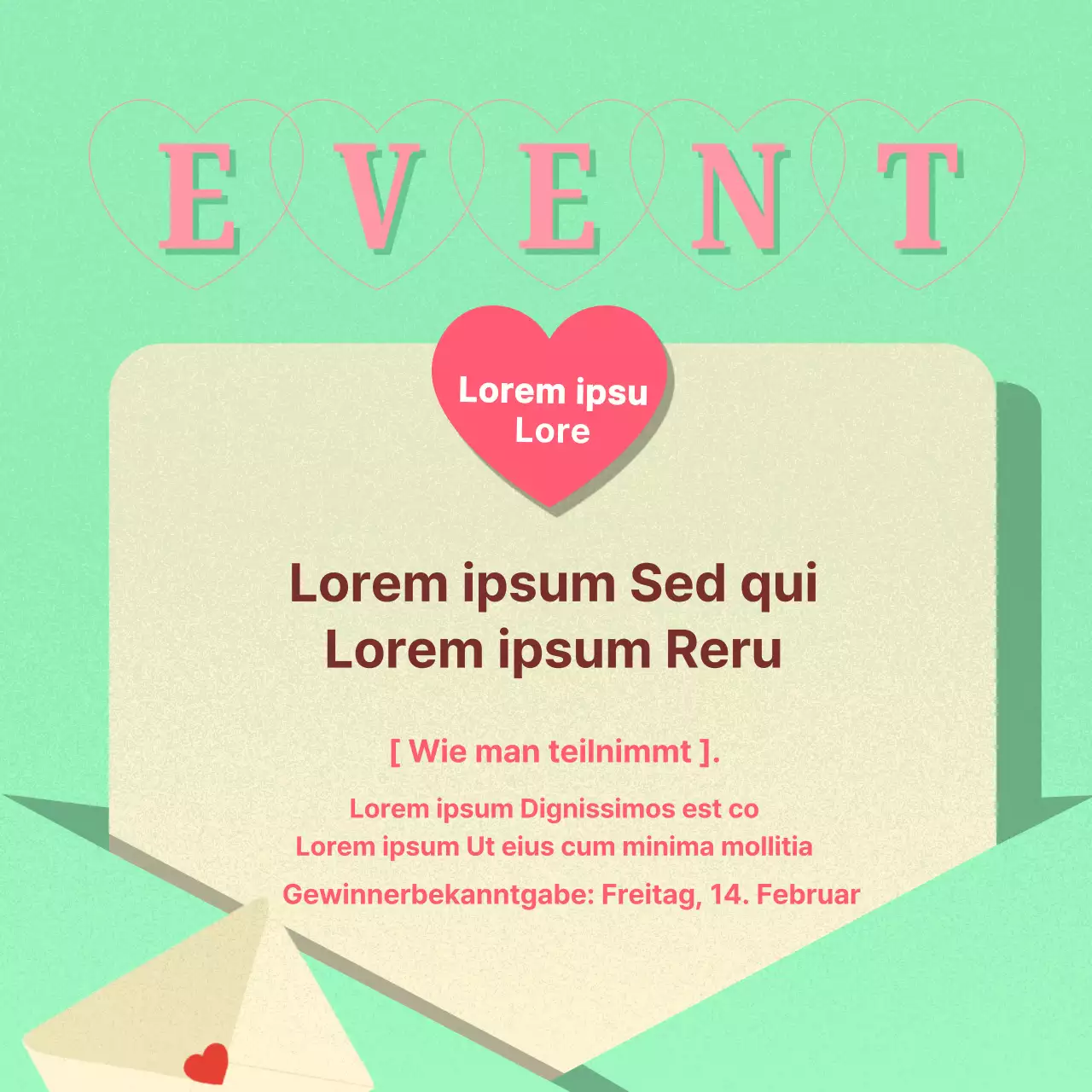Werben Sie für ein modernes Retro-Valentins-Event in Pink und Mint