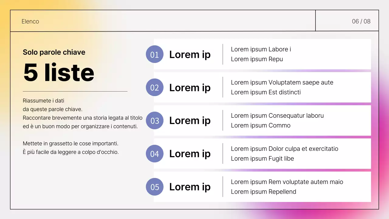 Relazioni scritte a mano semplici e presentabili, in viola e giallo.