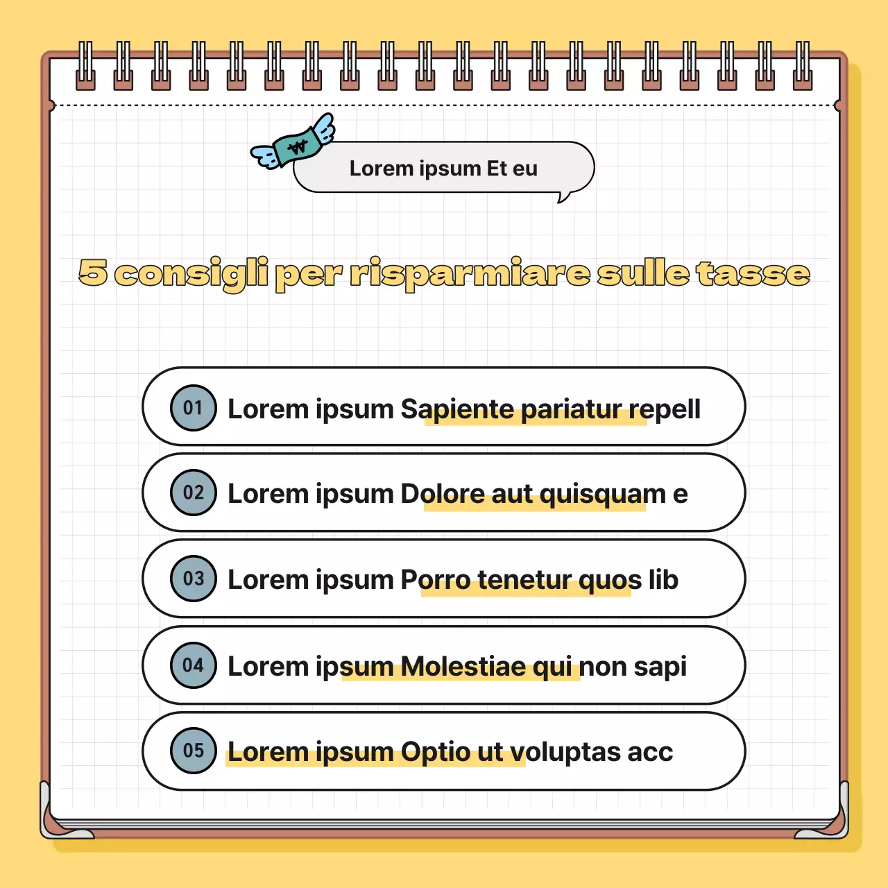 Informazioni fiscali minimaliste in giallo e blu