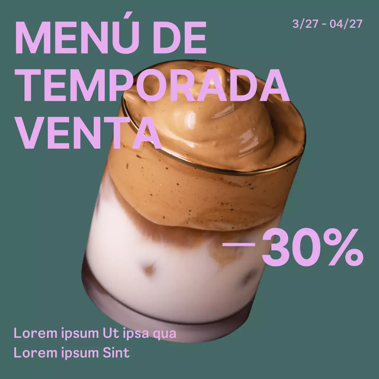 Sencillo anuncio de cafetería en amarillo y marrón