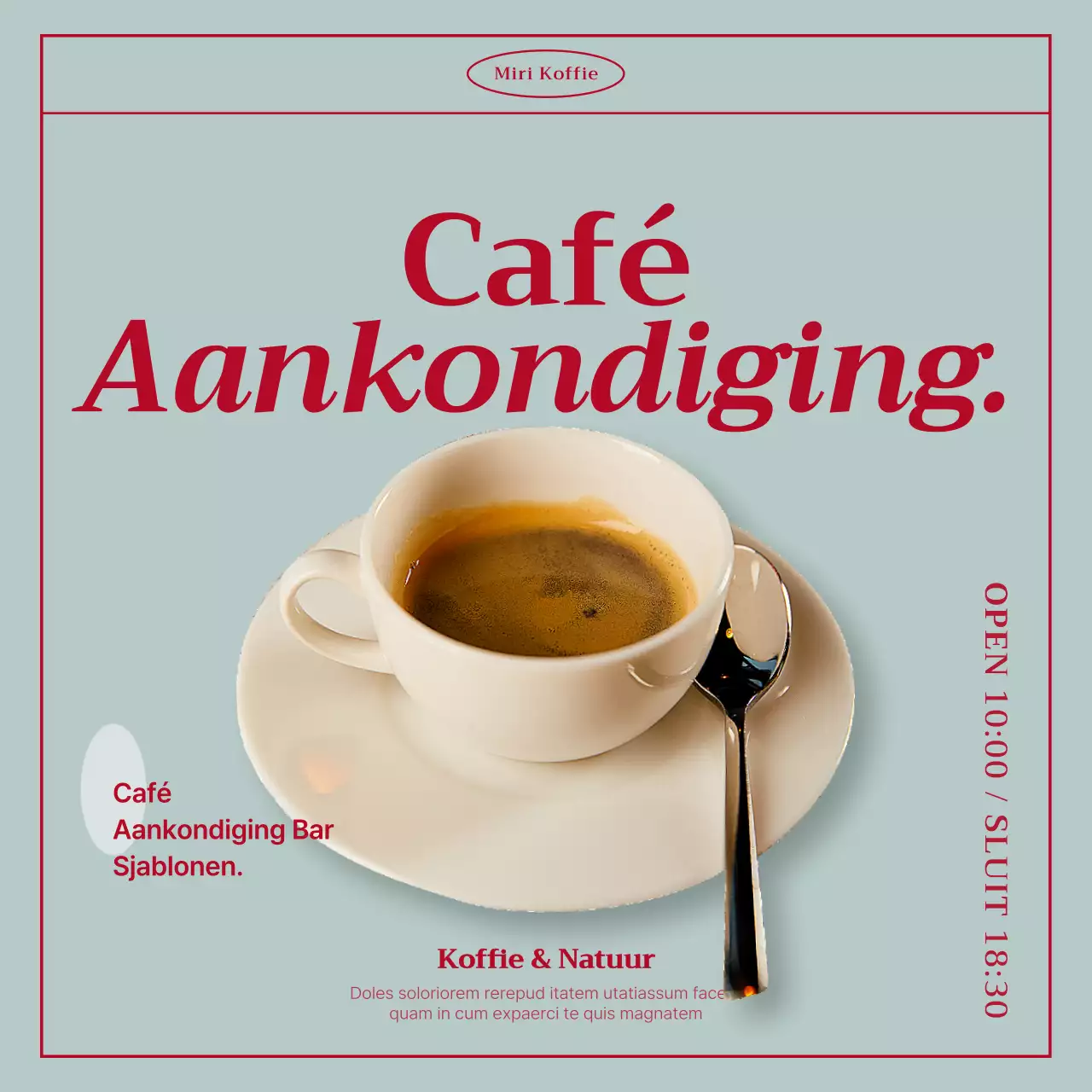 Vintage Cafe aankondiging in Mint en Rood