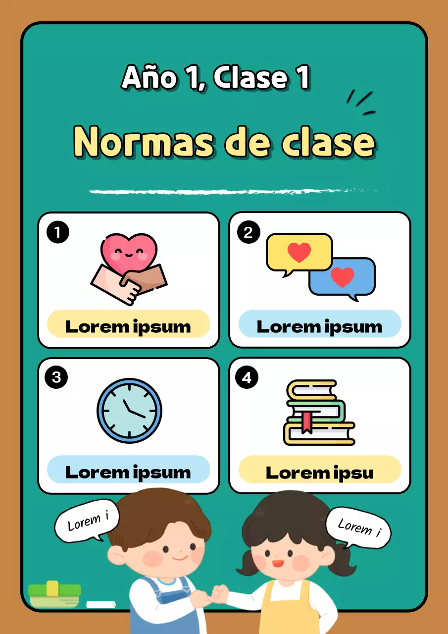Anuncio de normas para las acogedoras aulas de primaria de Mint y Brown