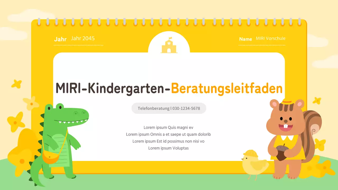 Gelbe und orangefarbene Präsentation zur Orientierung in der Vorschule