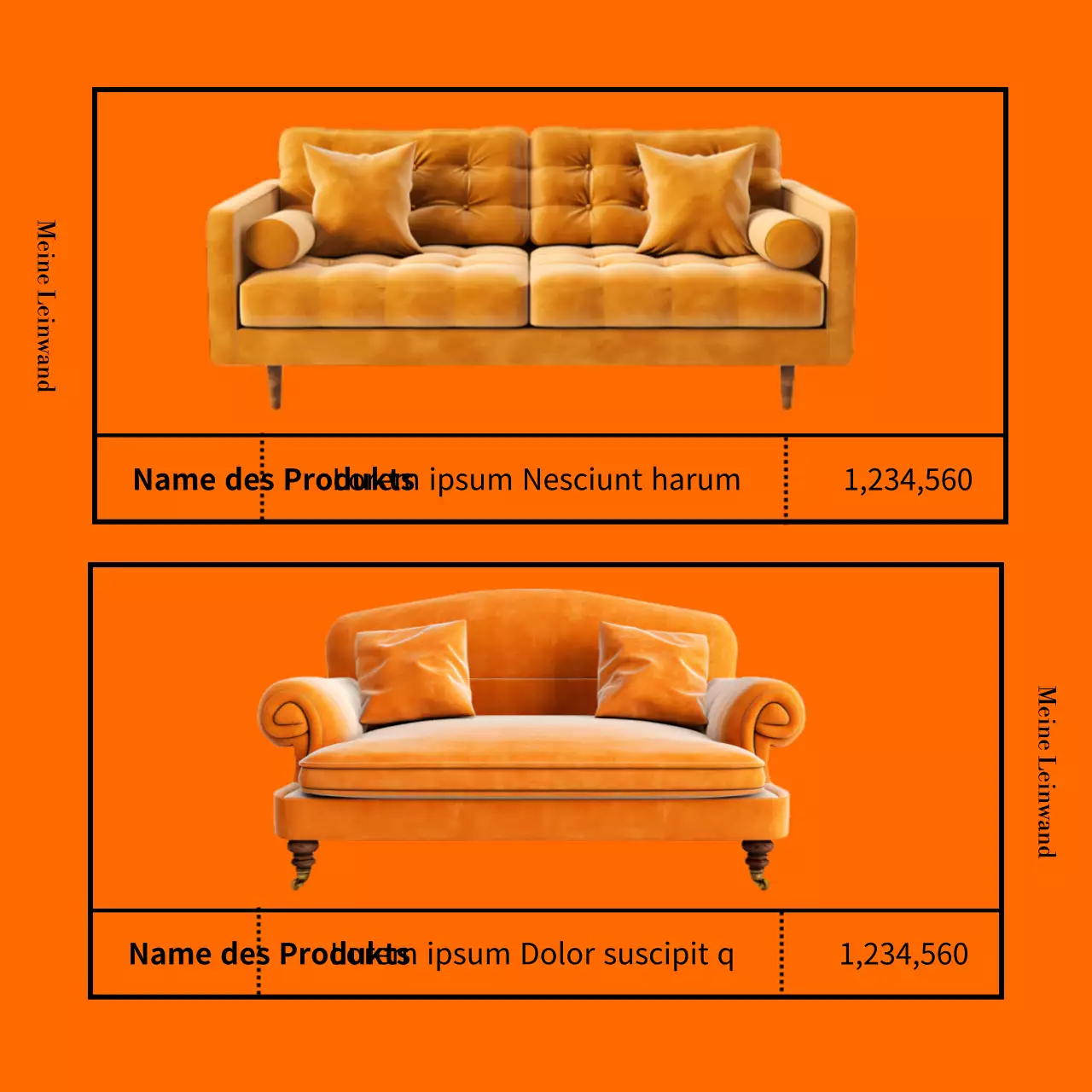 Minimalistische Möbelhaus-Bausatzwerbung in Orange und Schwarz