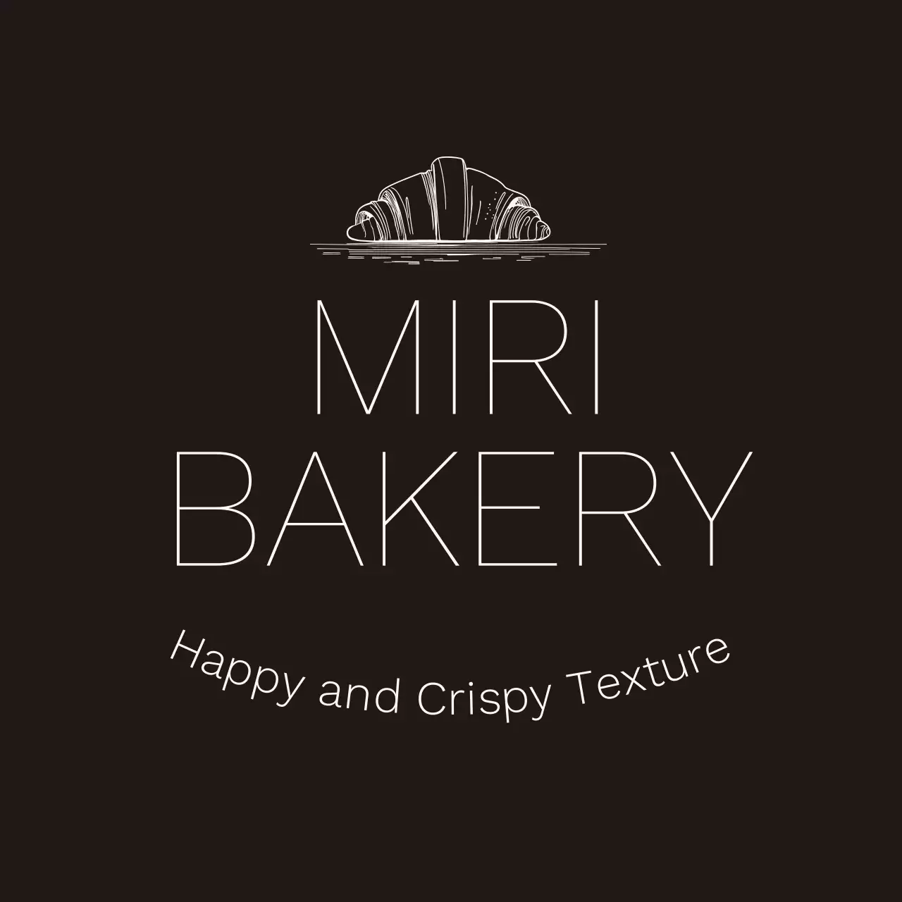 シンプルで細いスタイルの英語フォントとクロワッサンパンのイラストがポイントになったパン屋のロゴマークデザイン