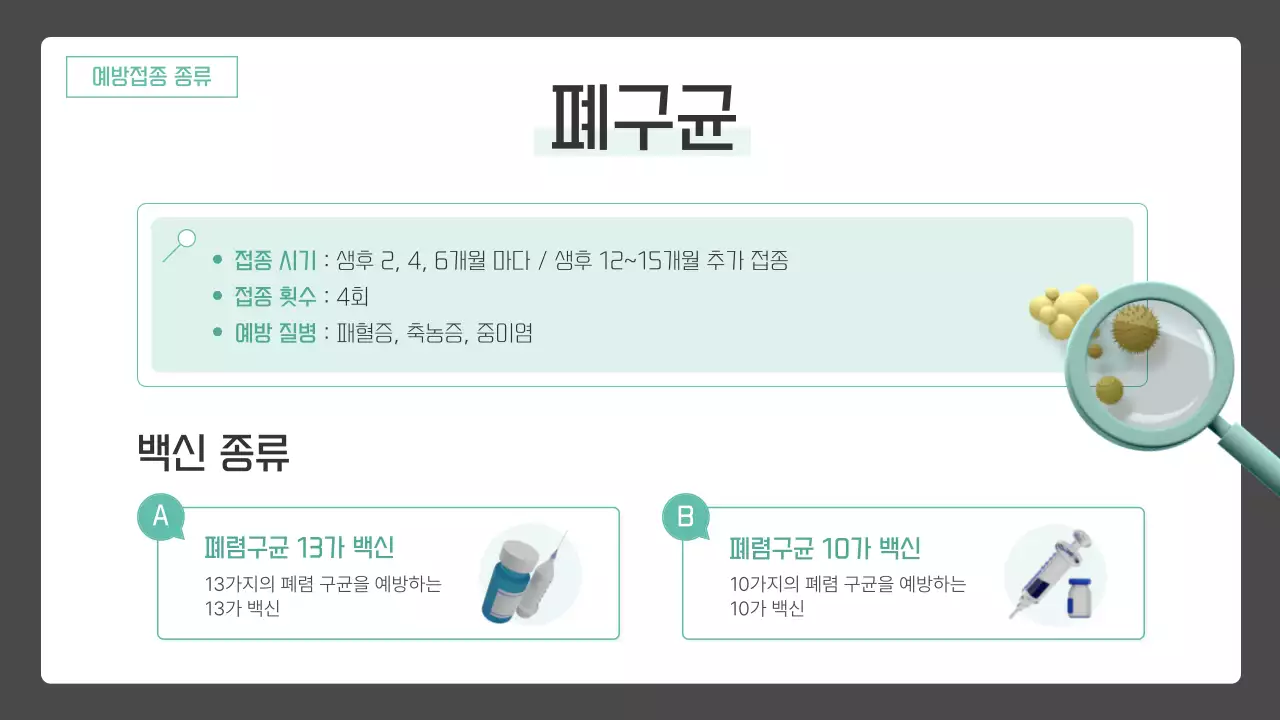 초록색과 하늘색의 아기자기한 예방접종 안내서