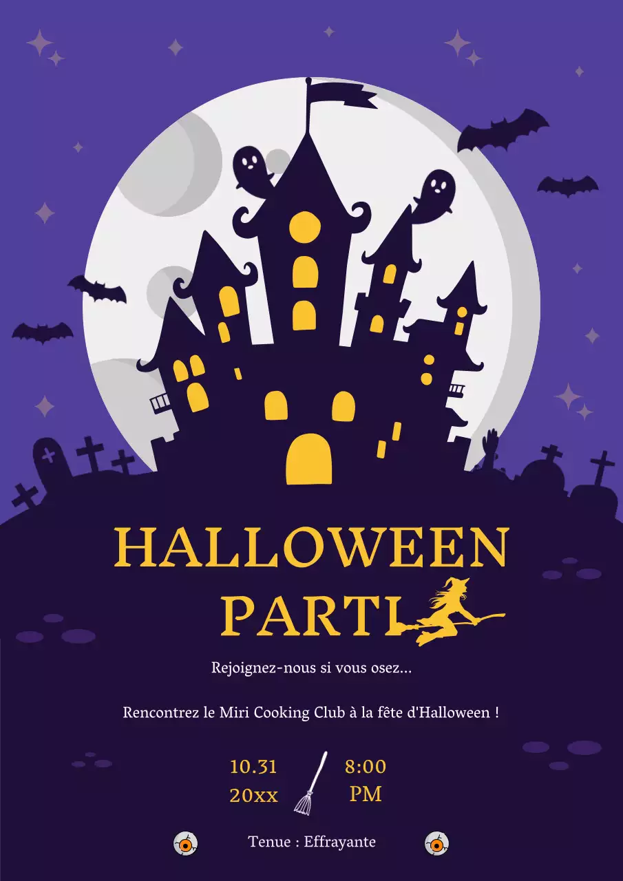 Invitation à la fête d'Halloween pourpre et jaune
