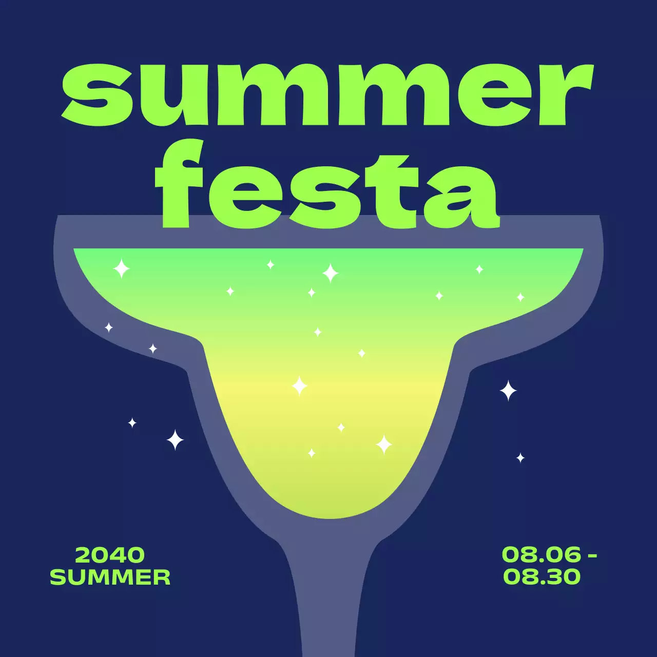 그라데이션과 반짝이와 고딕체가 있는 여름 페스티벌