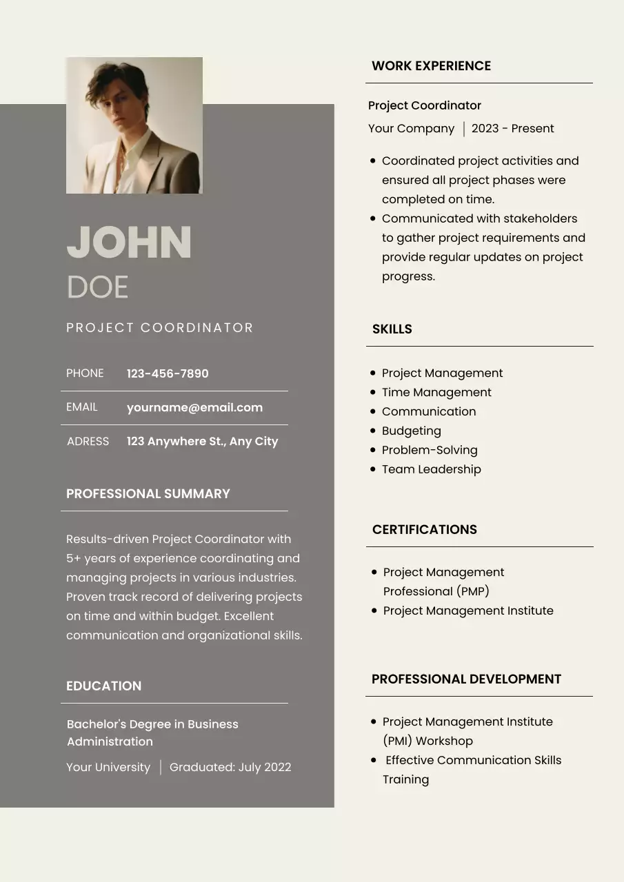 Grey Modern Project Coordinator Resume
