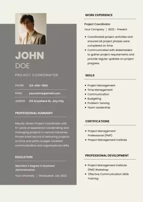 Grey Modern Project Coordinator Resume