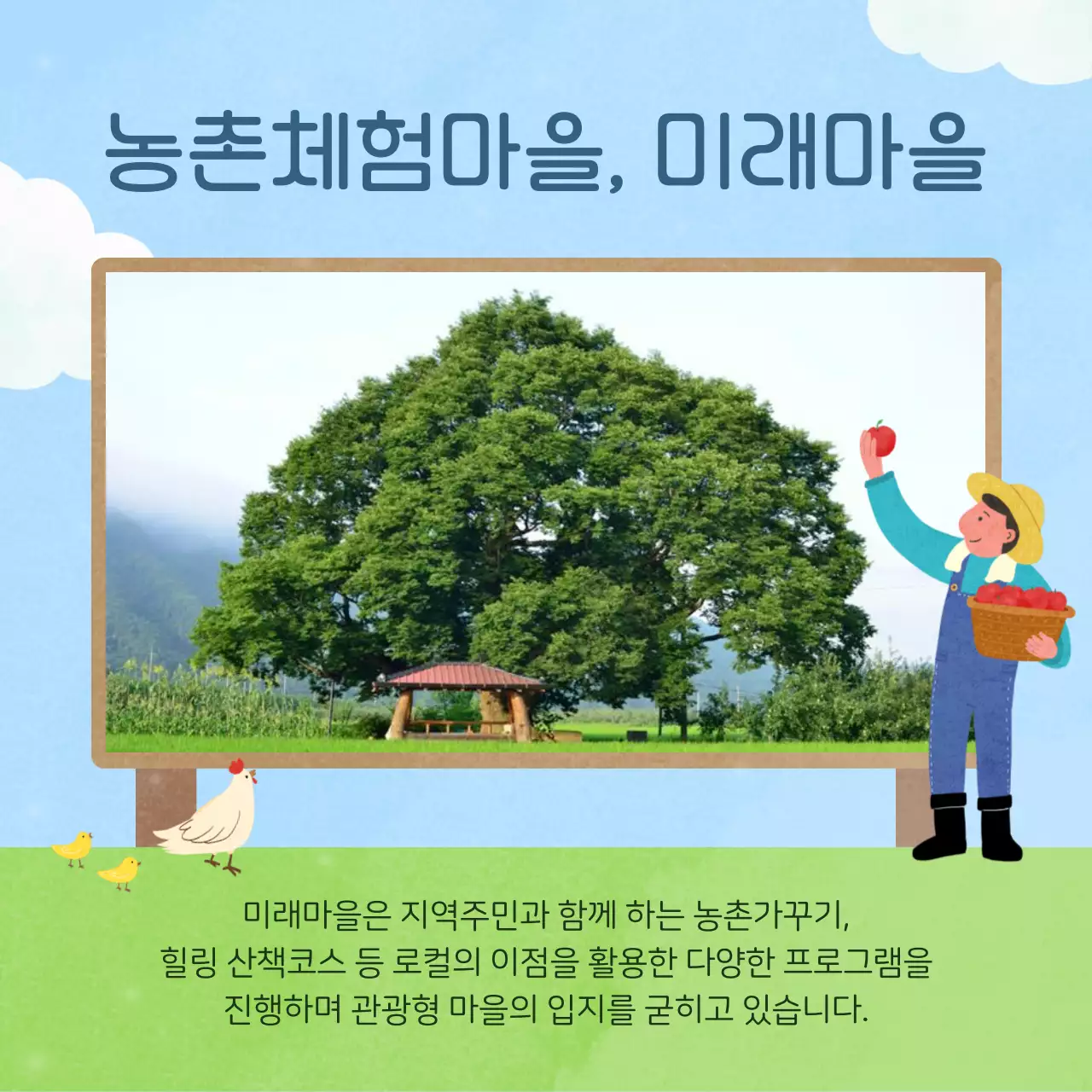 하늘색과 연두의 심플한 농촌체험마을 프로그램 홍보