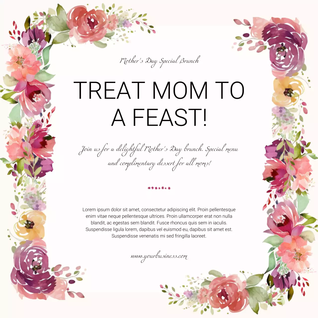 Pink Floral Brunch Invitation Social Media Post